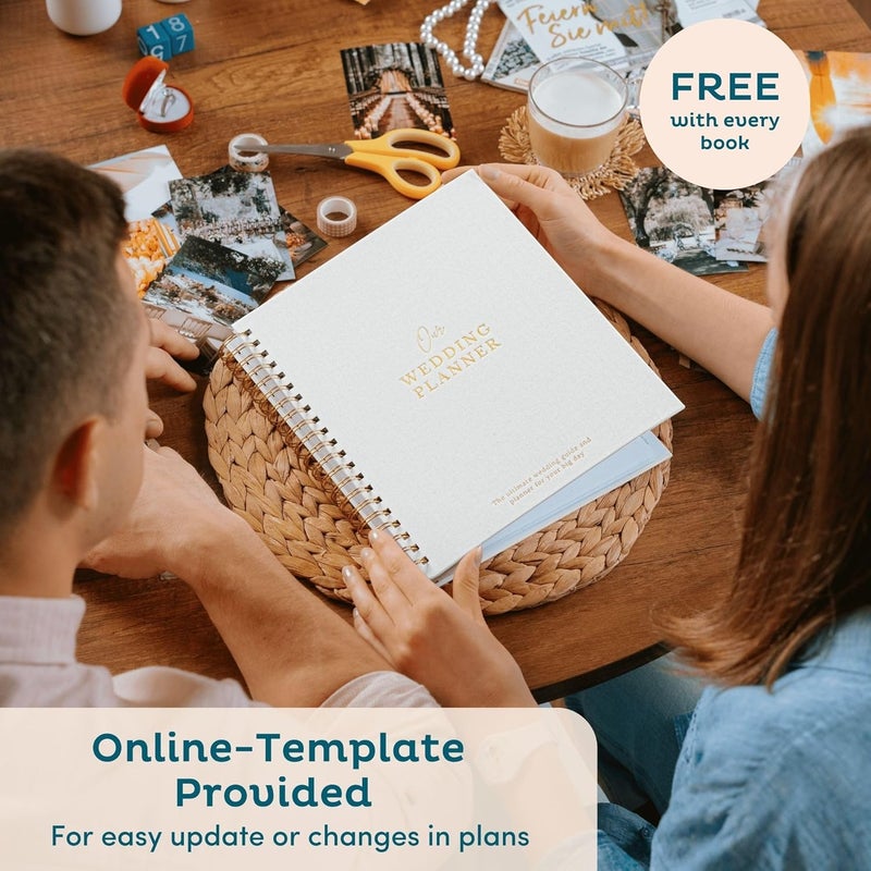 Nook Theory كتاب ومنظم حفلات الزفاف الفاخر من الكتان الخالد – كتاب تخطيط الزفاف، تذكار شامل ومجلد العد التنازلي، هدية مثالية للخطوبة للنساء، 11" × 9" (كريم) - Image 5